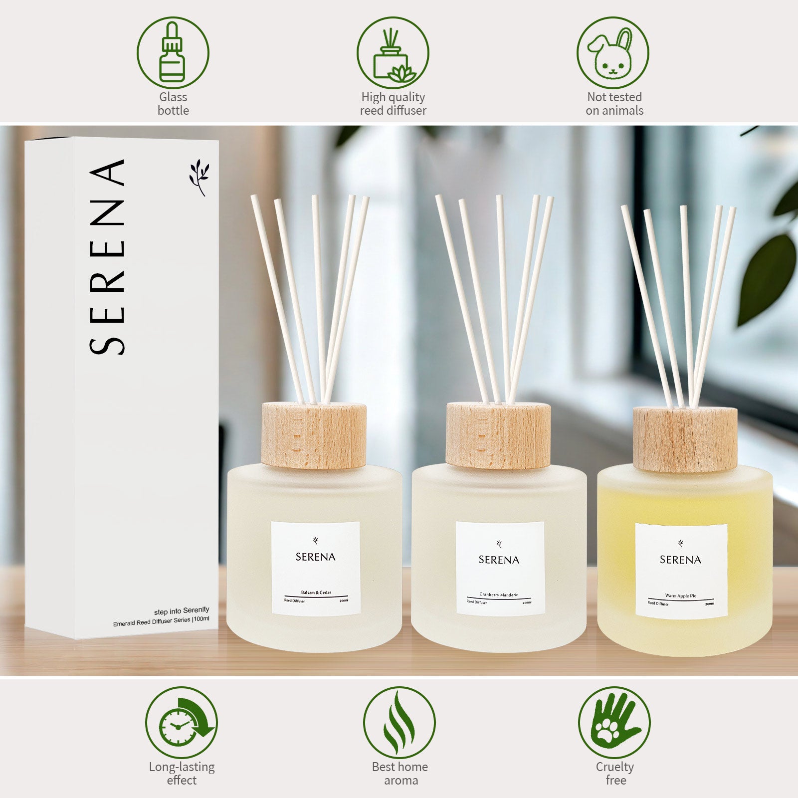 Frosted Glass Diffuser for Home Fragrance, Serena Air Freshener (200ml)