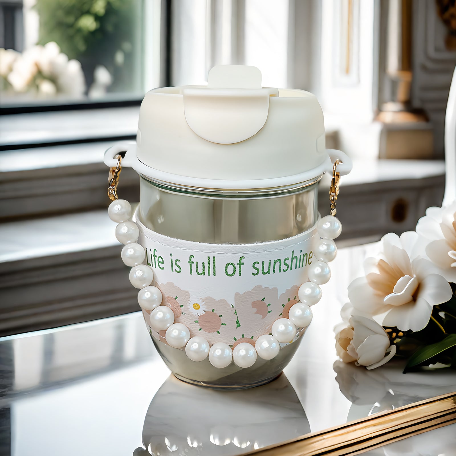Peal Cup With Lid, Luxury Coffee Cup Birthday Gift