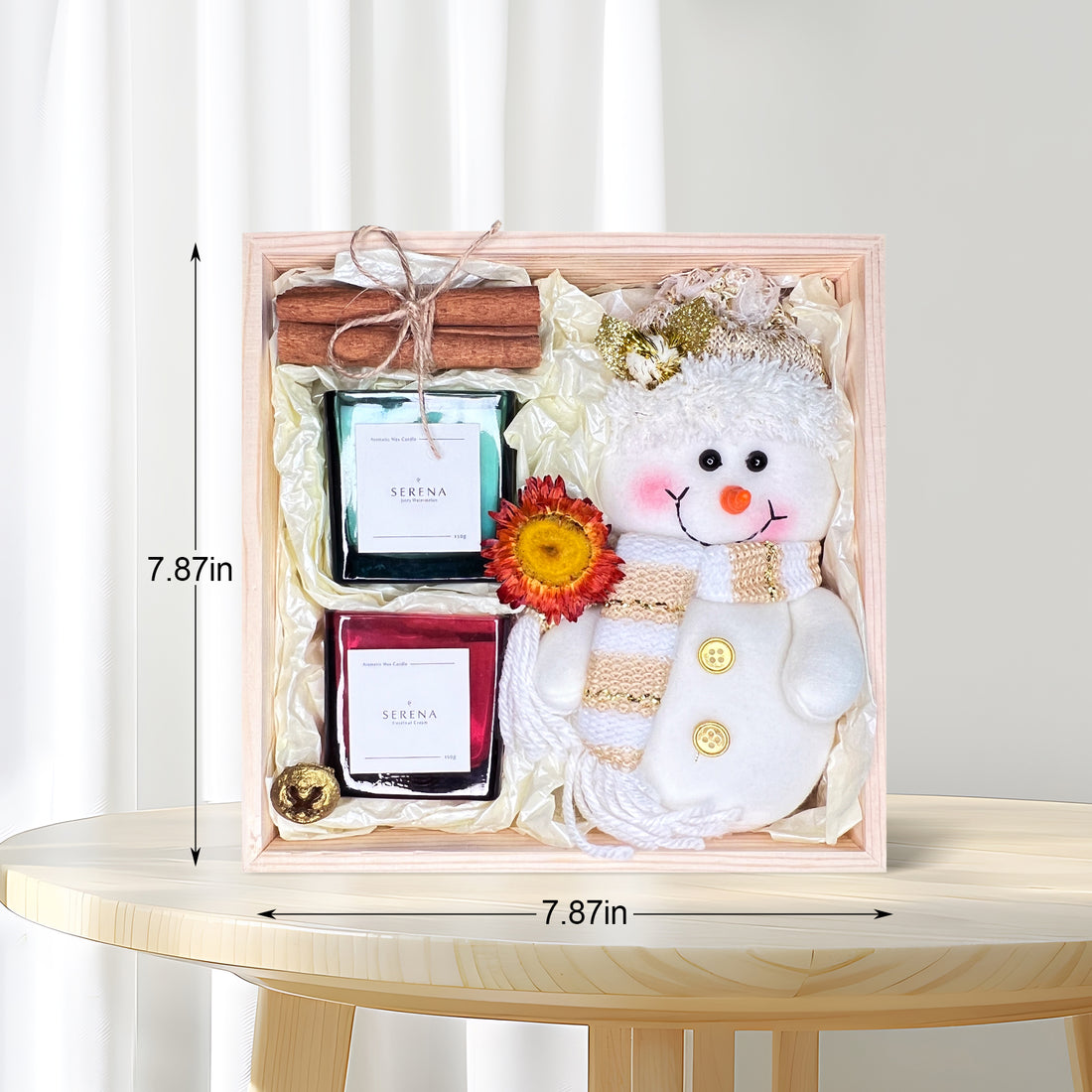 Perfect Christmas Gift Basket with Jar Candle, Snowman Plush & Decorative Dried Flowers