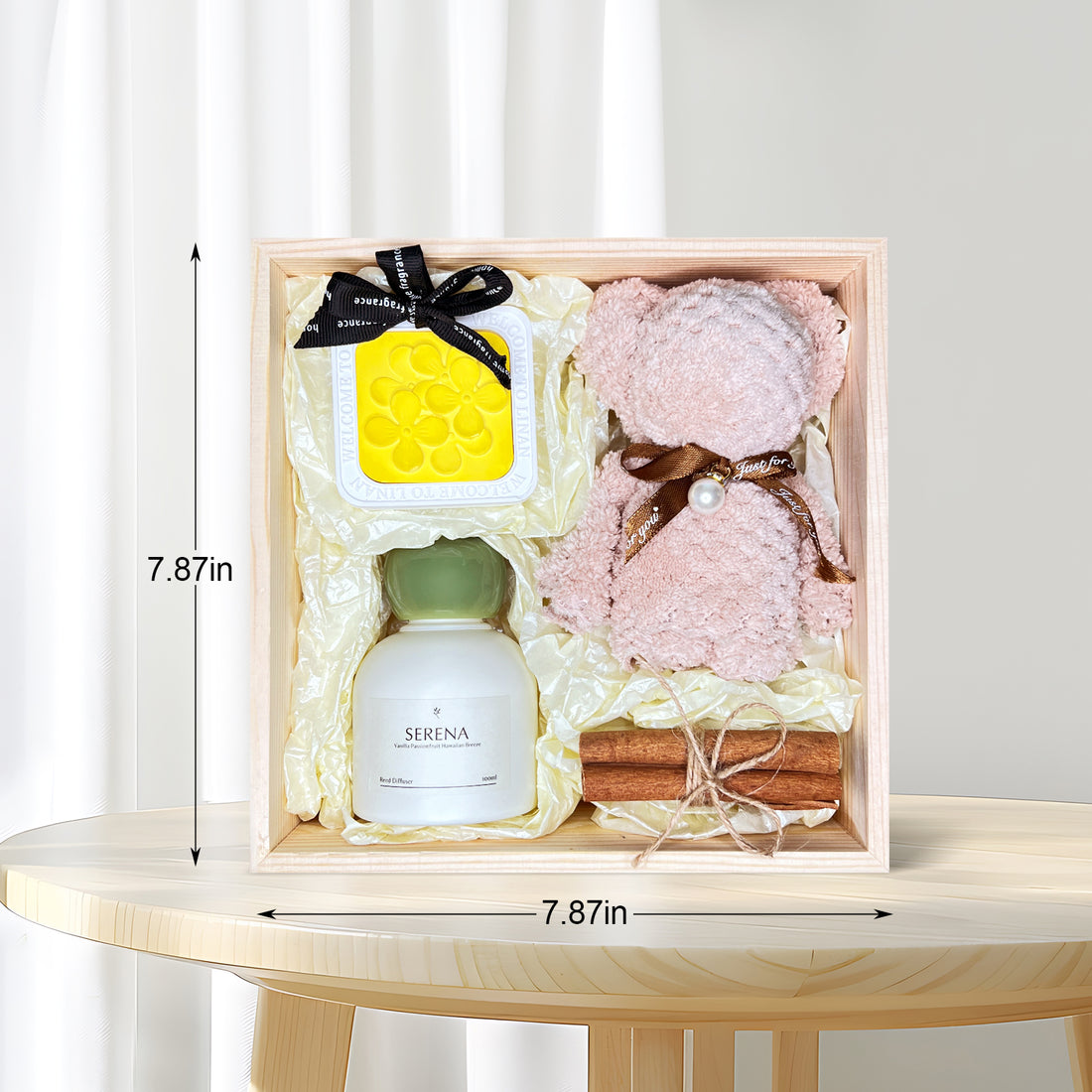 Unique Gift Set: Reed Diffuser, Flower Petal Ornament, Teddy Bear Towel & Dried Flowers