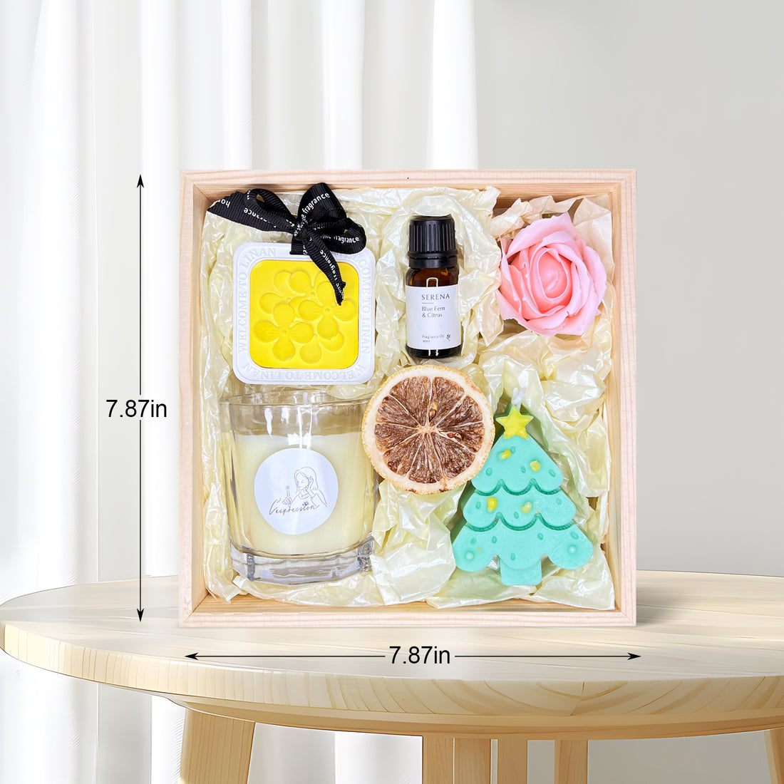 Premium Holiday Gift Basket with Christmas Tree Candle, Soap Flower & Aromatherapy Fragrance Oil