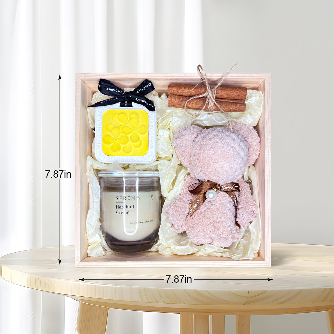 Thoughtful Gift Basket with Jar Candle, Cute Teddy Towel, Ornament & Floral Decorations