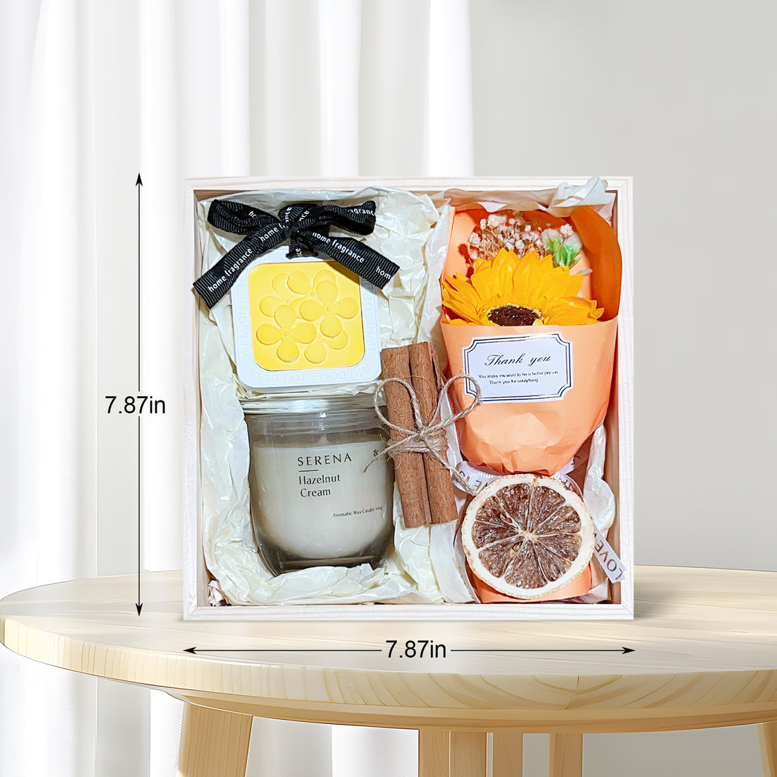 Serena Candle & Soap Flower Gift Basket in Wooden Box – Perfect for Relaxation & Decor