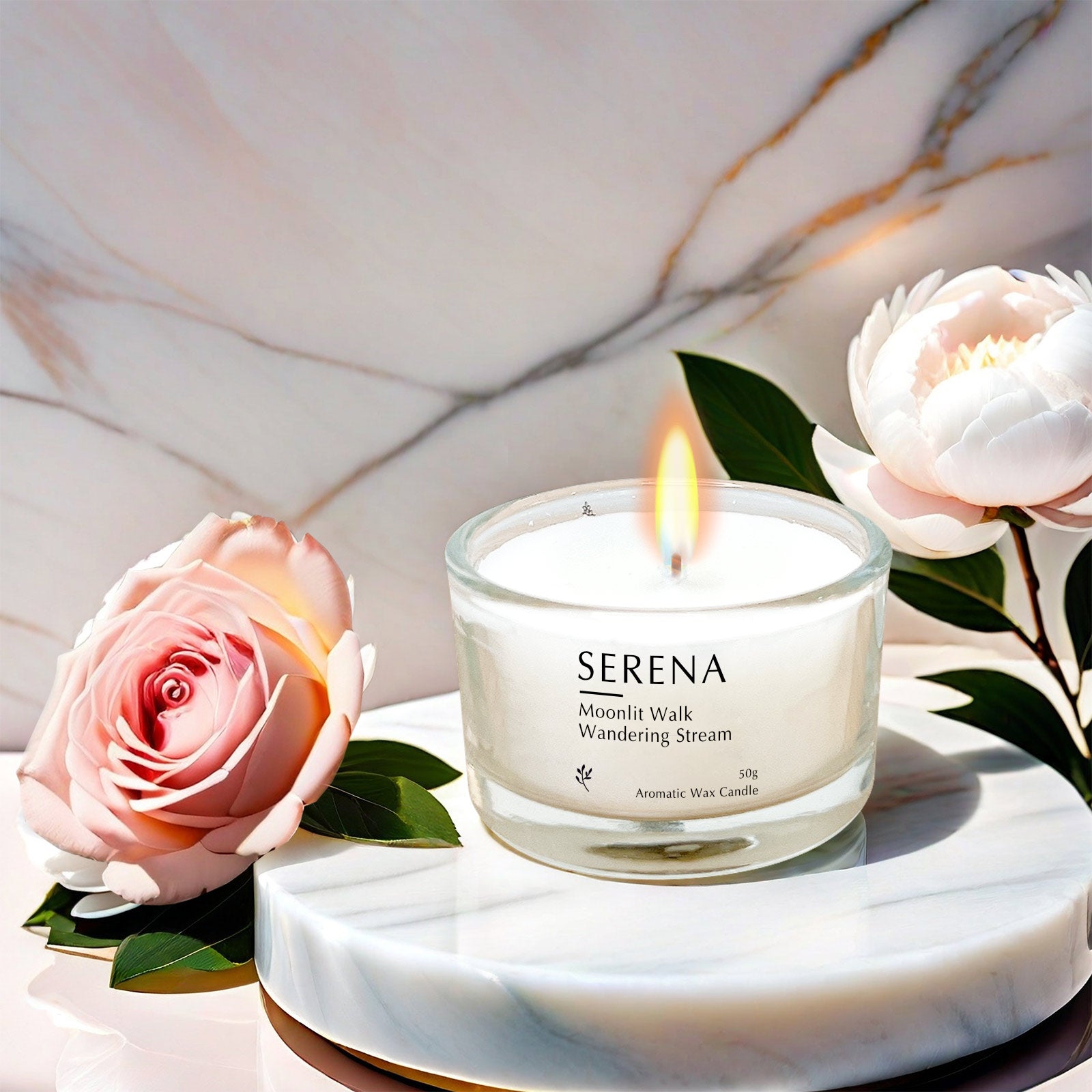 Soy Wax Candles & Reed Diffuser Gift Set, Serena Jar Candle, Crystal Glass Diffuser (50ml Diffuser + 50g Candle)