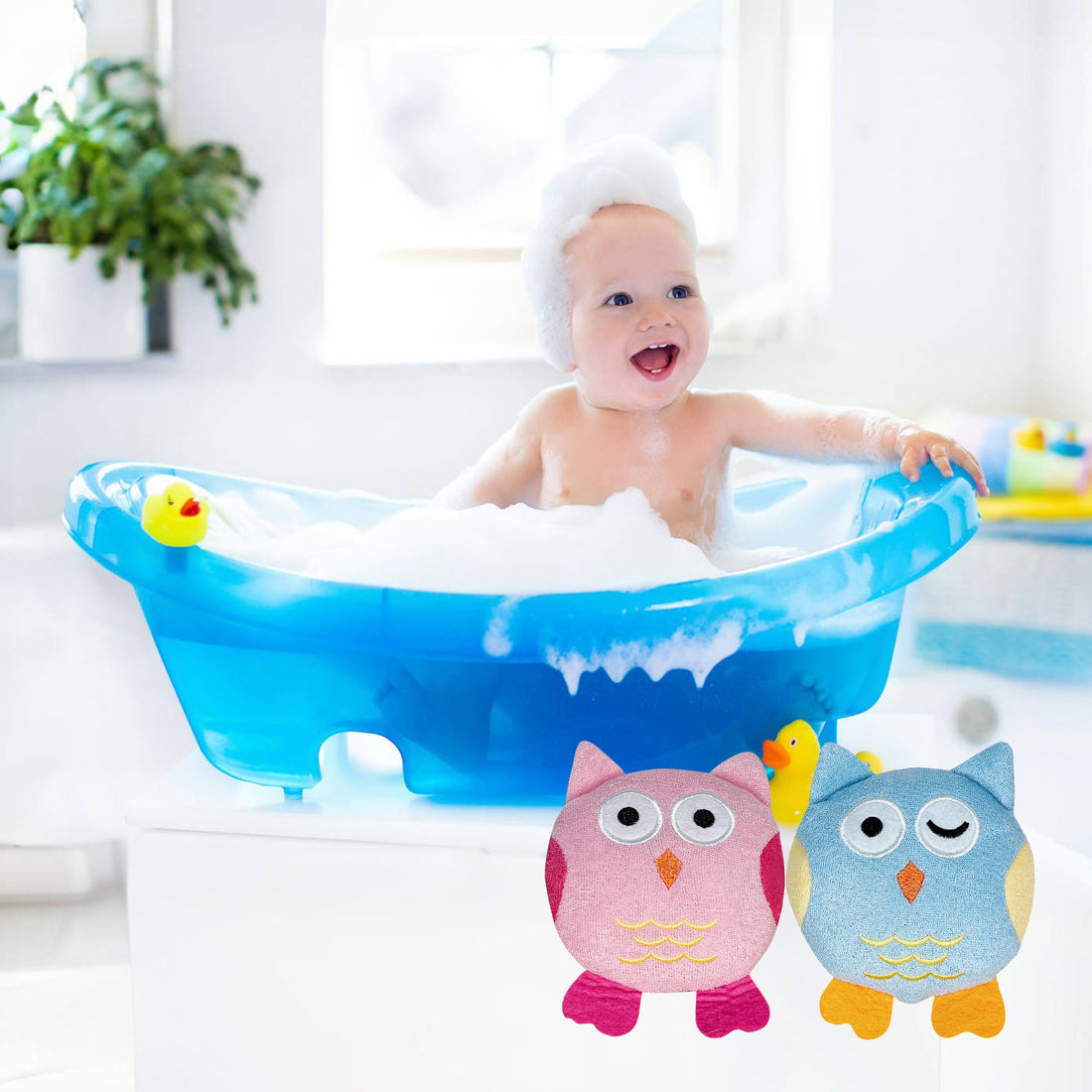 Cute Bath Sponge, Reusable Owl Bath Sponge, Bath Accessories