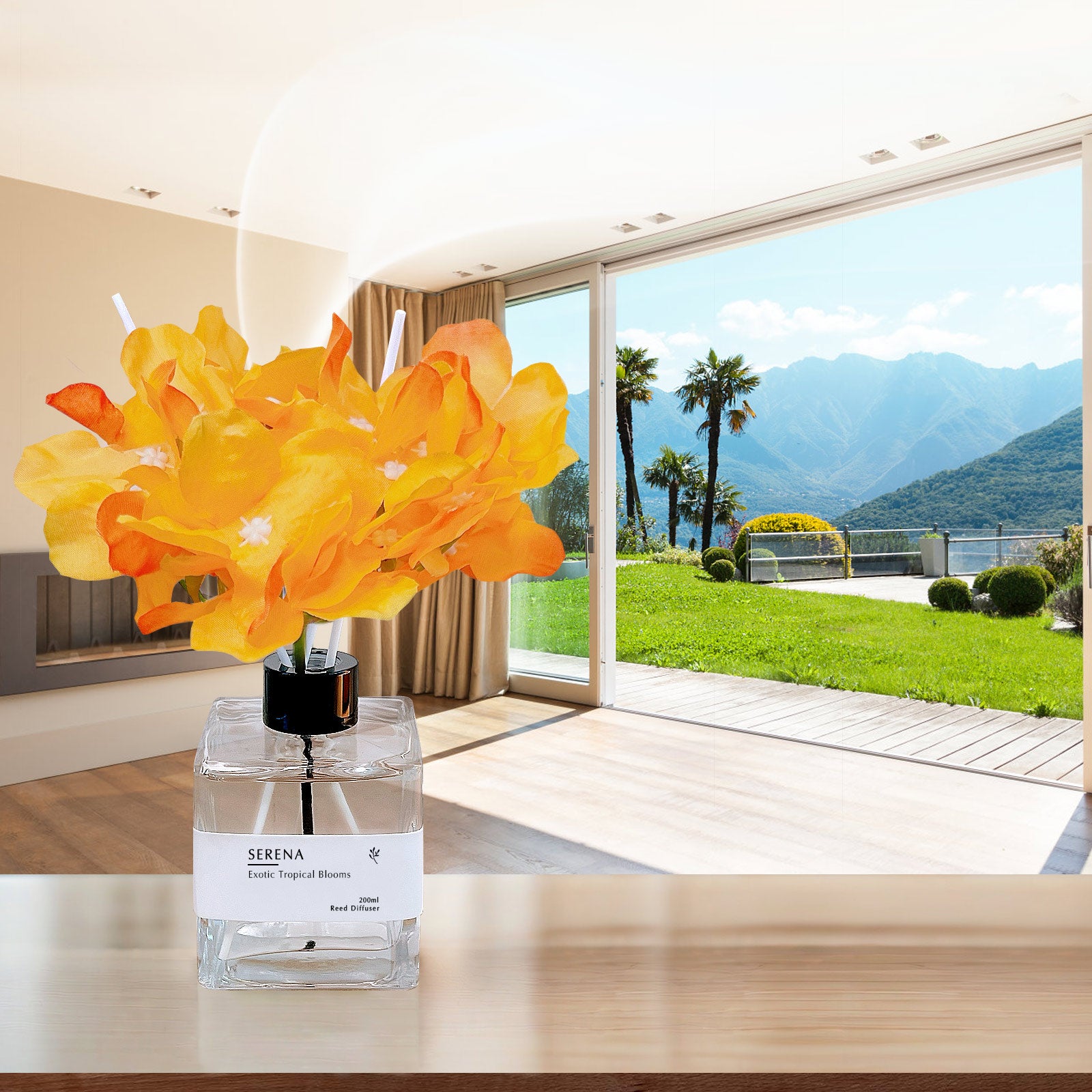 Crystal Glass Flower Reed Diffuser for Home Fragrance, Serena Air Freshener (200ml)
