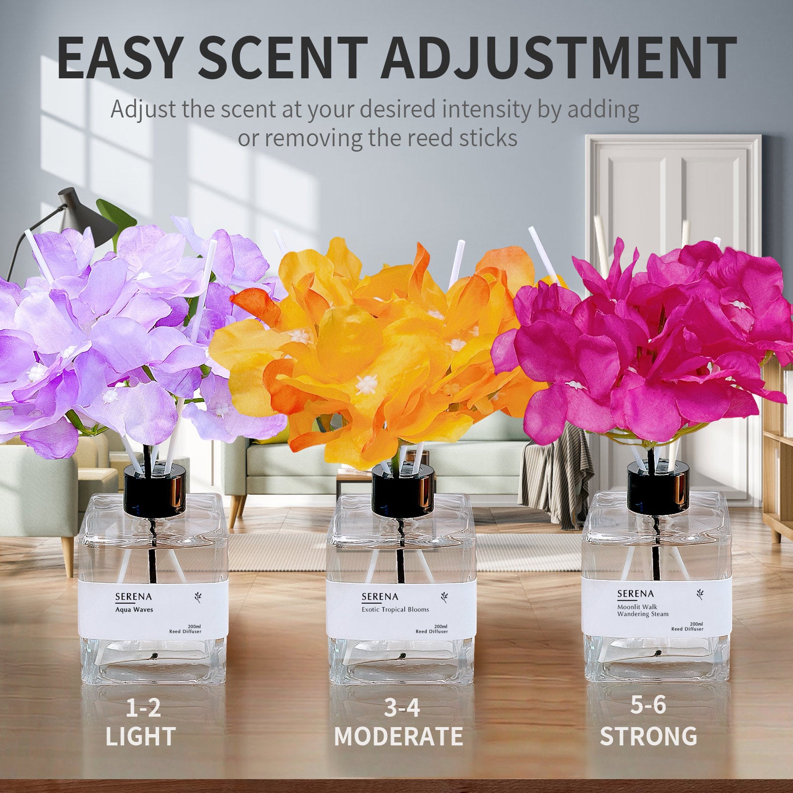 Crystal Glass Flower Reed Diffuser for Home Fragrance, Serena Air Freshener (200ml)