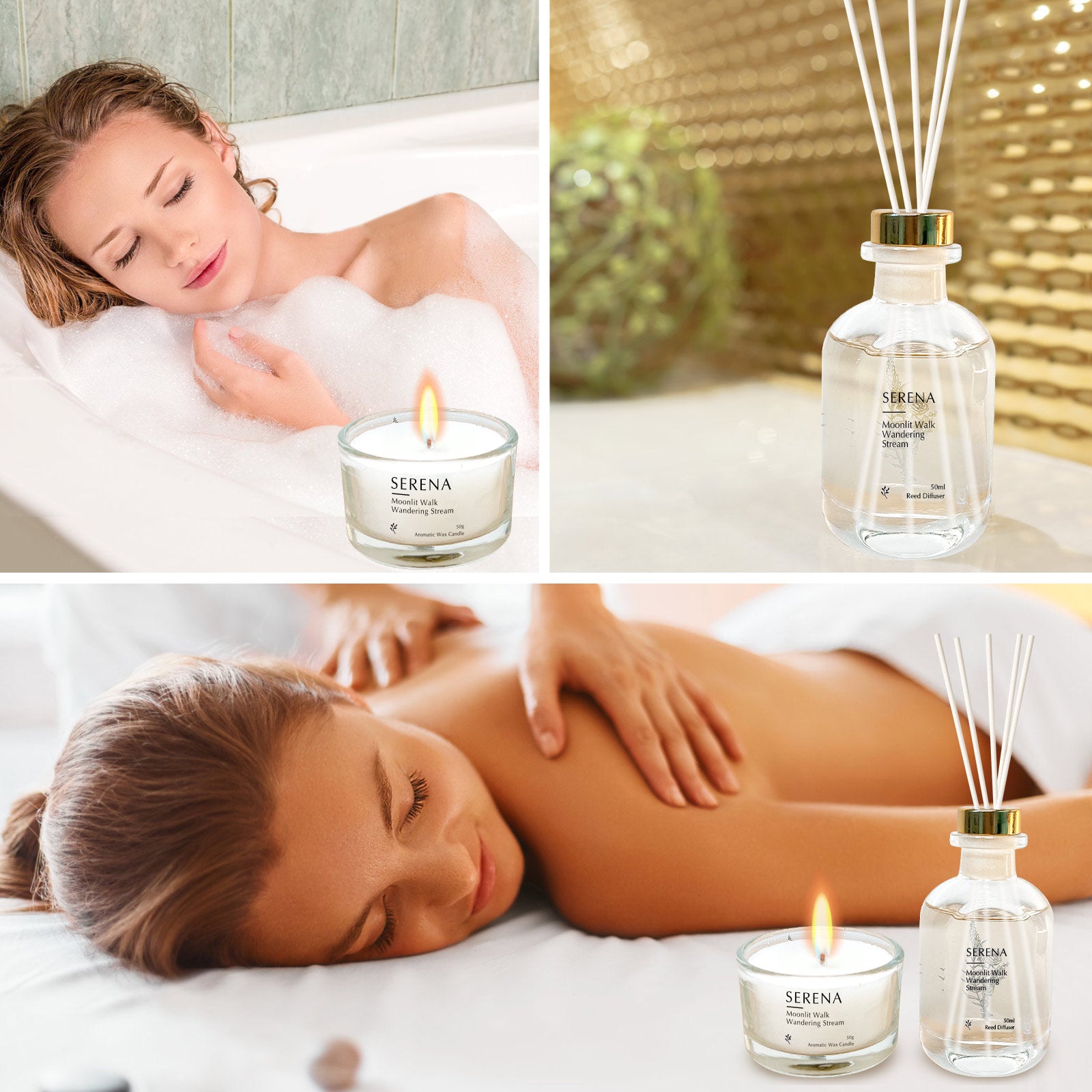 Soy Wax Candles & Reed Diffuser Gift Set, Serena Jar Candle, Crystal Glass Diffuser (50ml Diffuser + 50g Candle)