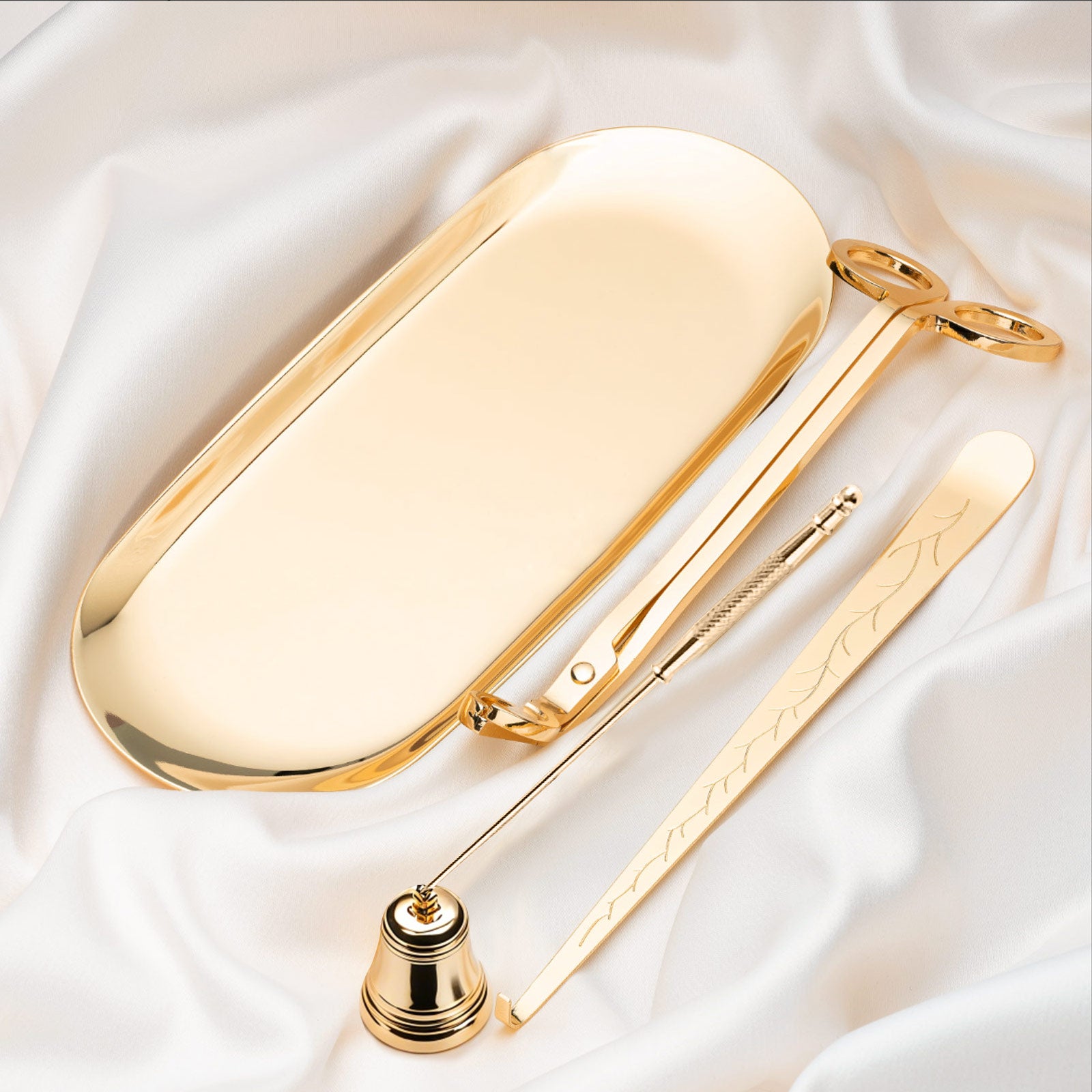 4-Piece Candle Accessory Set - Wick Trimmer, Snuffer, Hook, Tray | Elegant Candle Care Kit for Home Decor & Gifting