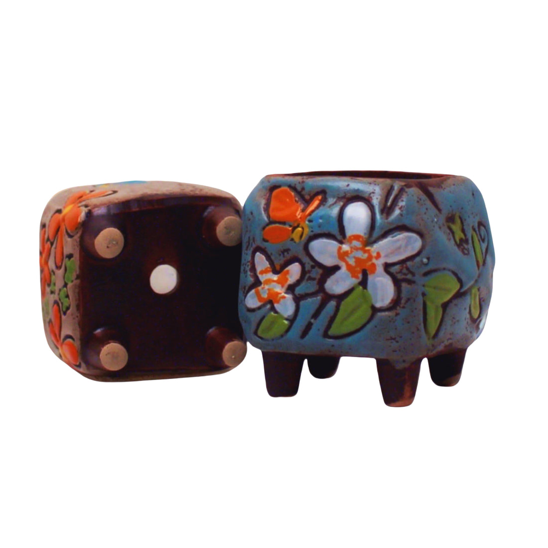 Floral Plant Pot, Hand Painted Planter Pots, Square Clay Plant Pots