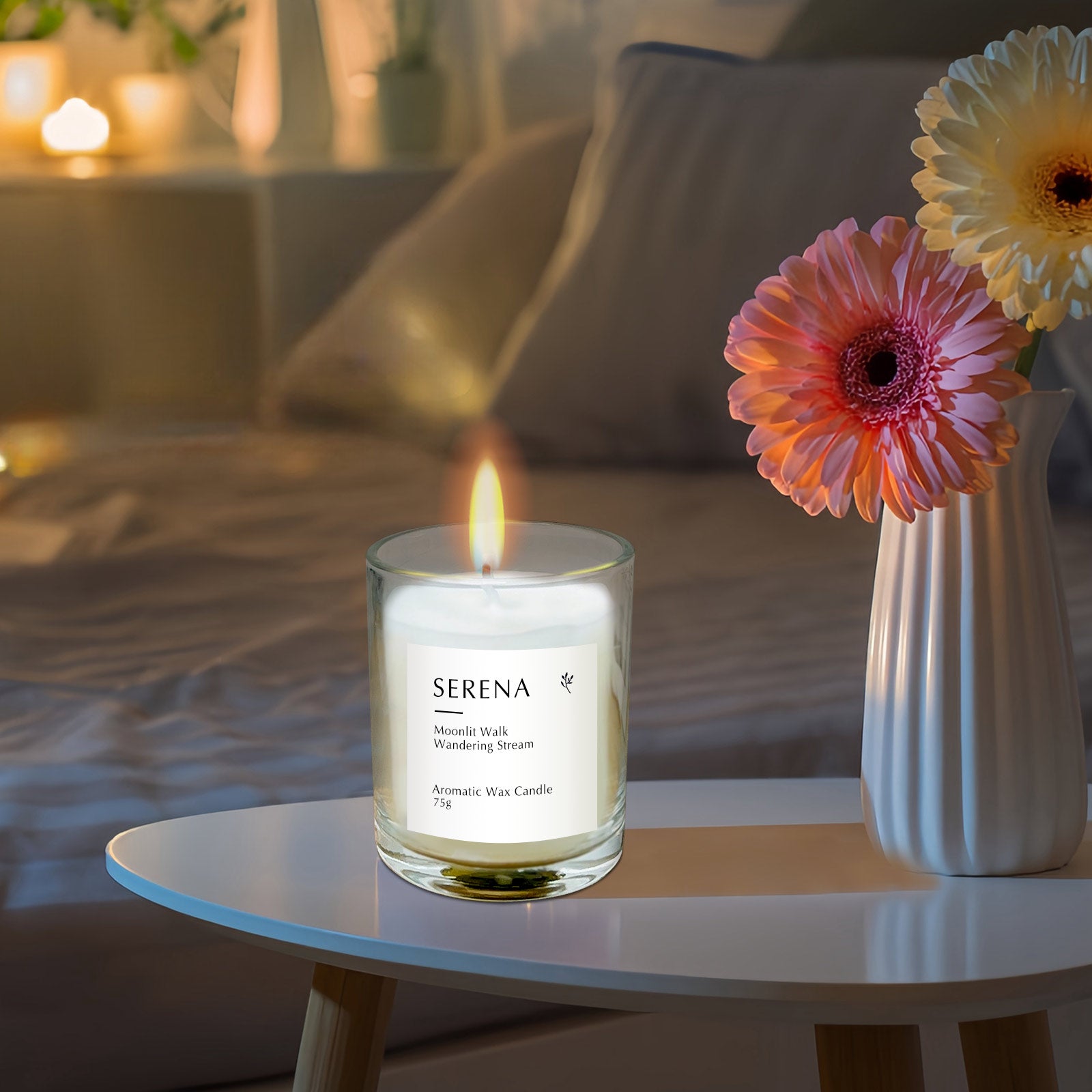 White Candle, Serena Scented Candle for Home Decor (75g)
