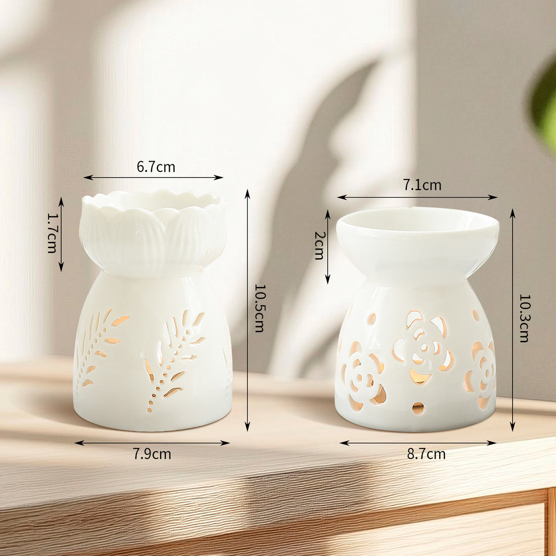 Elegant Ceramic Aromatherapy Oil Burner/ Essential Oil Burner with Decorative Star, Floral, and Leaf Cut-Out Designs