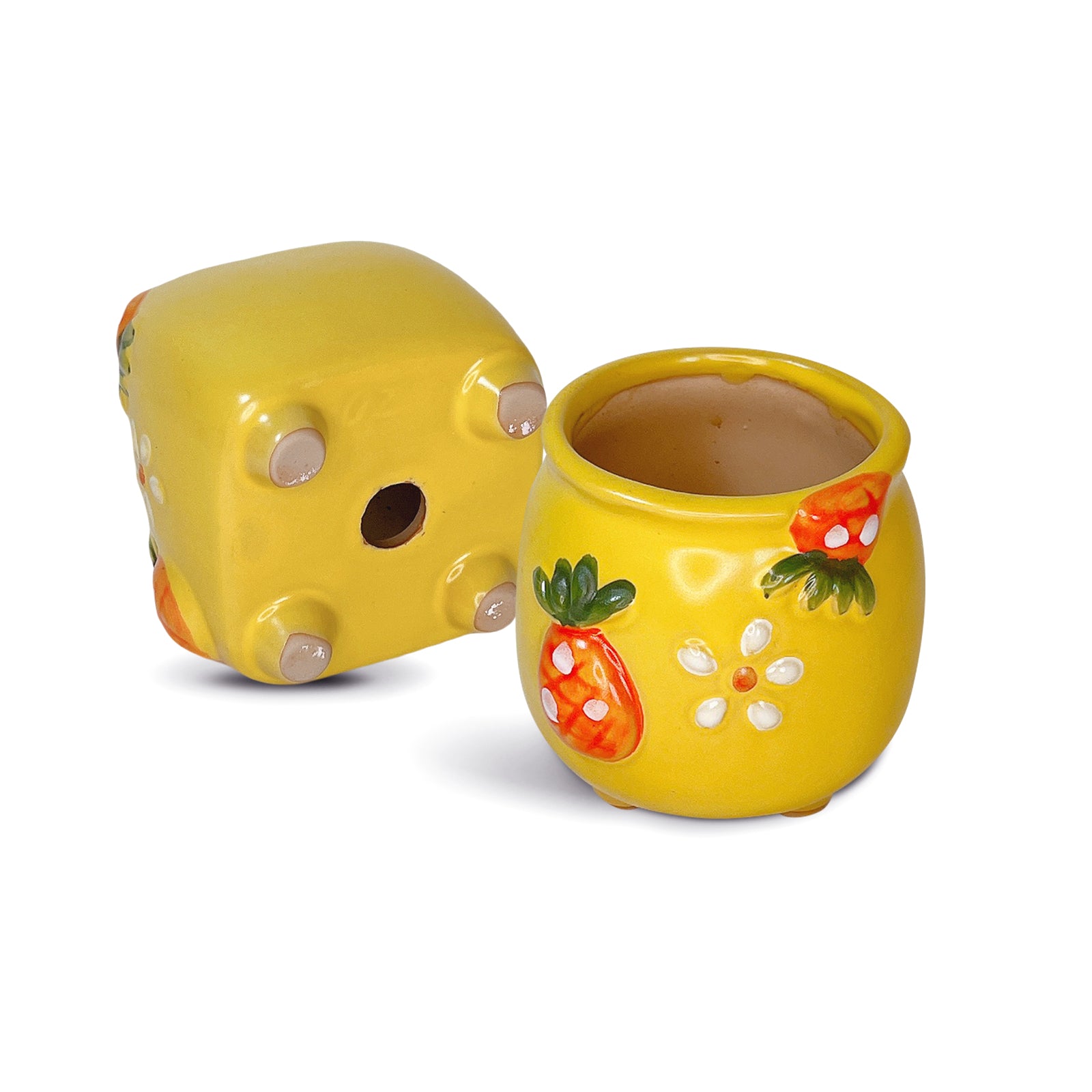 Yellow Plant Pot, Floral Garden Clay Planter Pot, Home Office Decor