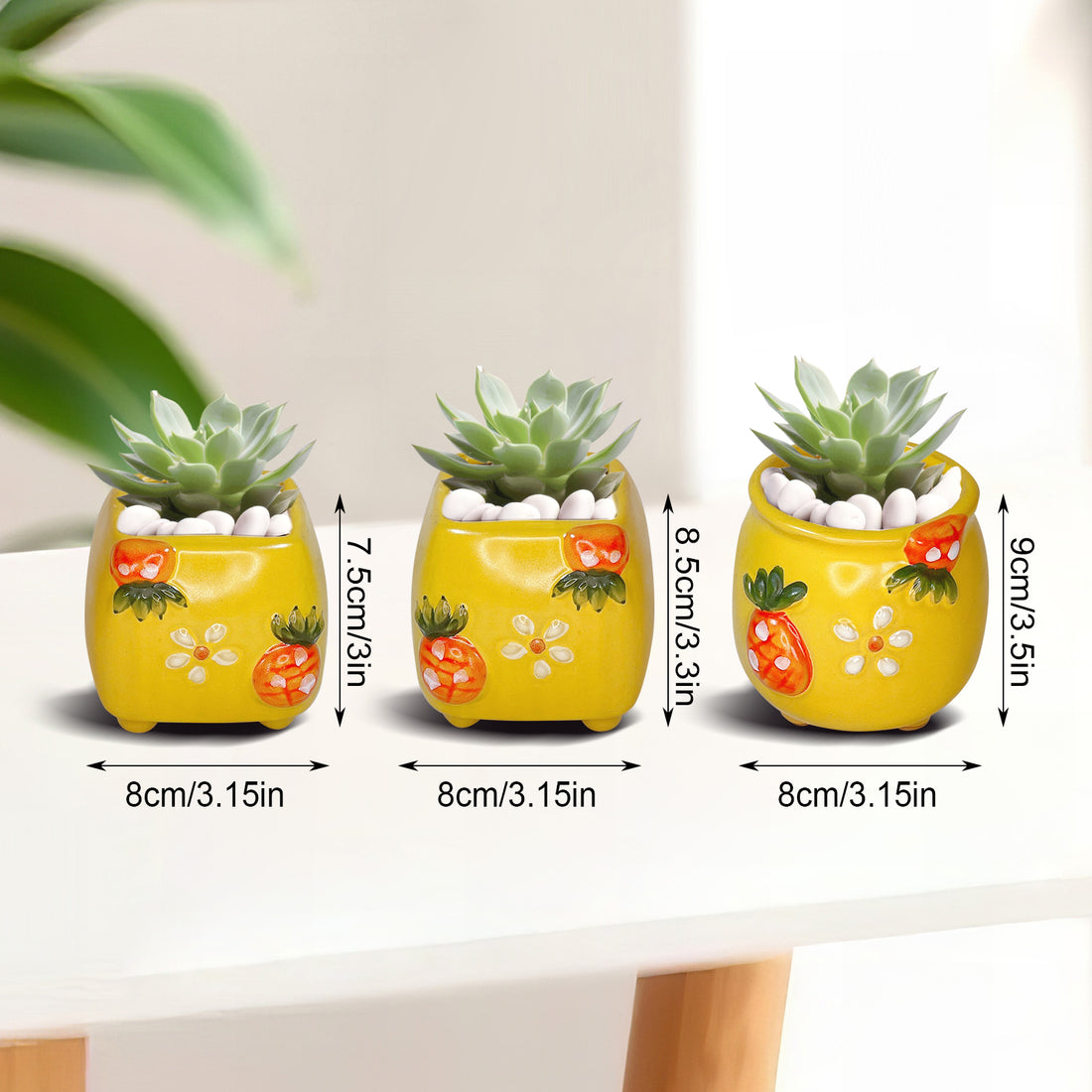 Yellow Plant Pot, Floral Garden Clay Planter Pot, Home Office Decor