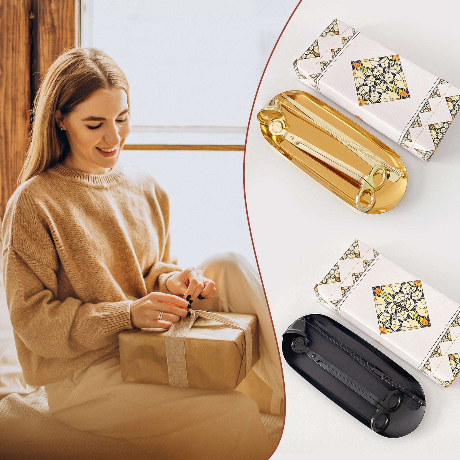 4-Piece Candle Accessory Set - Wick Trimmer, Snuffer, Hook, Tray | Elegant Candle Care Kit for Home Decor & Gifting