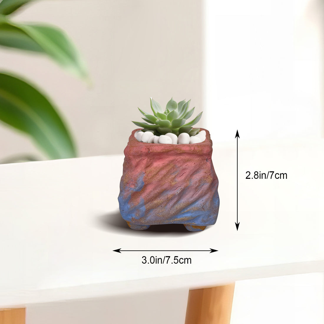 Wavy Mini Planter Pot, Maifan Stone Square Planter Pot, Home Decor