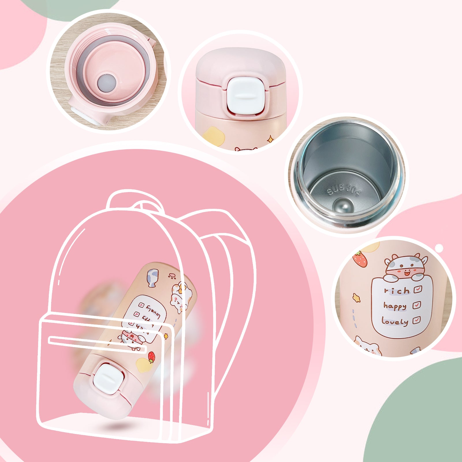 Thermal Water Bottle, Kawaii Thermal Bottle, Kids Thermos Water Bottle