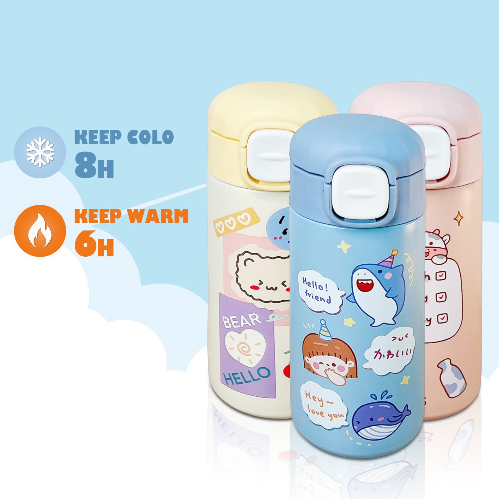 Thermal Water Bottle, Kawaii Thermal Bottle, Kids Thermos Water Bottle