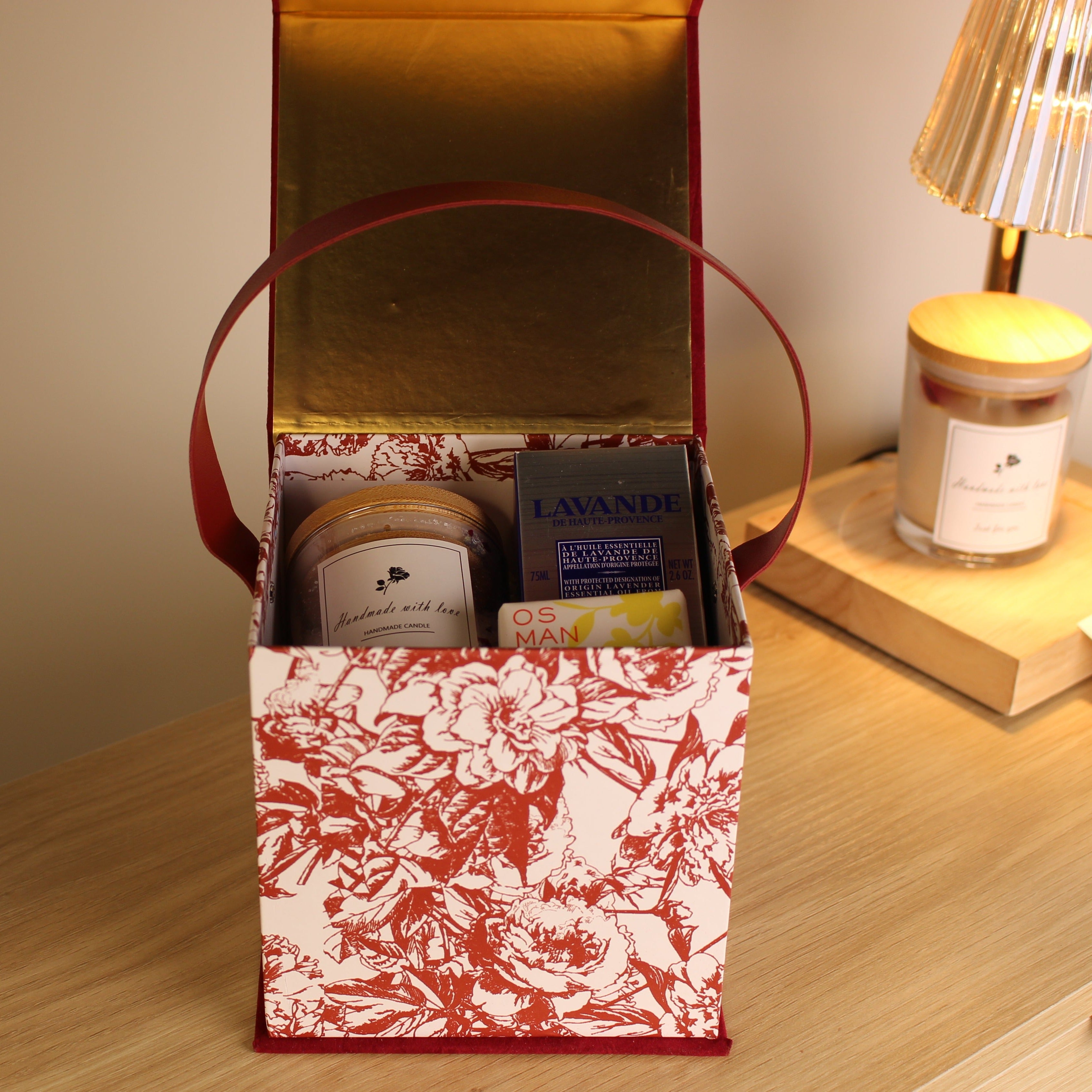 Best Wishes Gift Box, Red Flowers Special Gift Box, Craft Gift Box