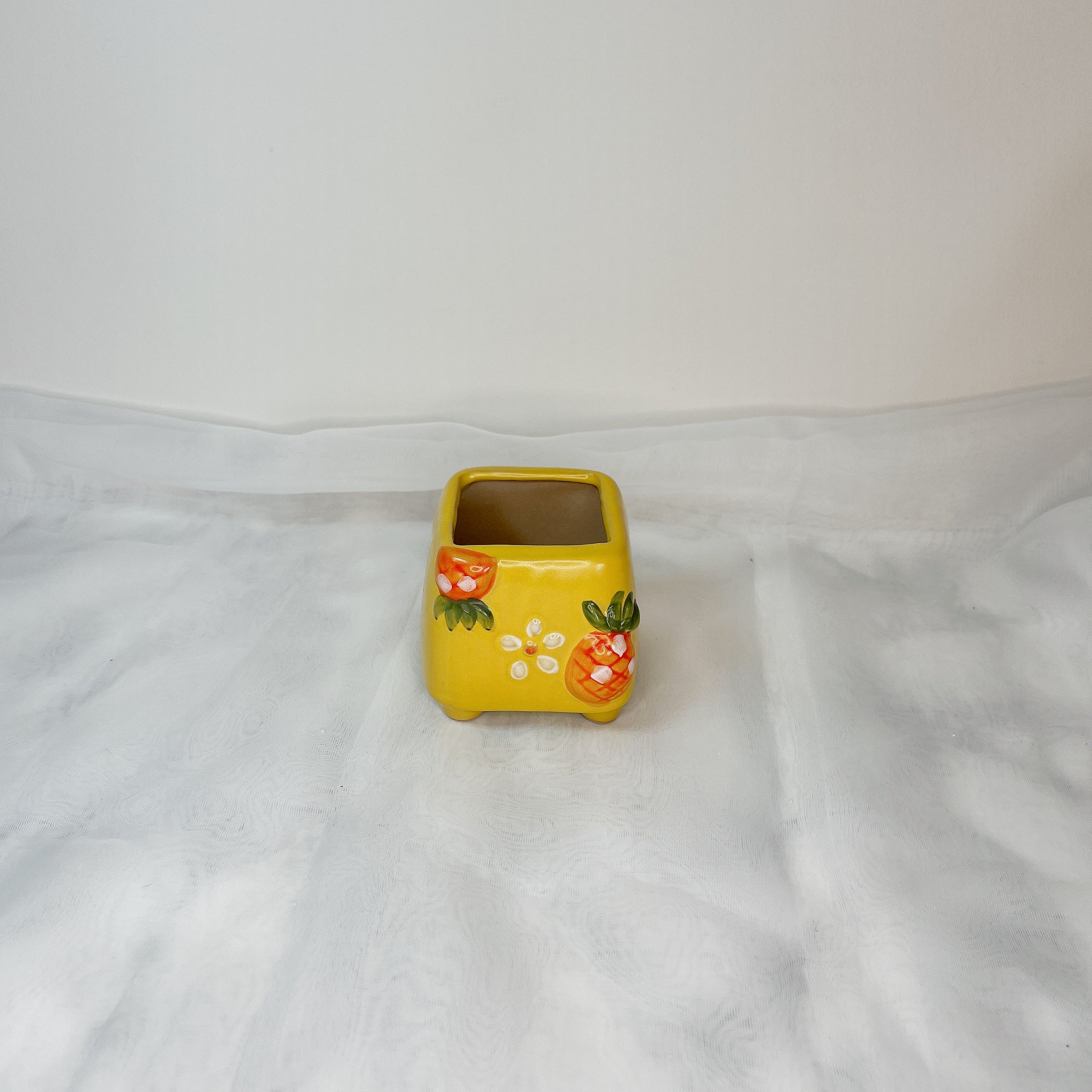Yellow Plant Pot, Floral Garden Clay Planter Pot, Home Office Decor