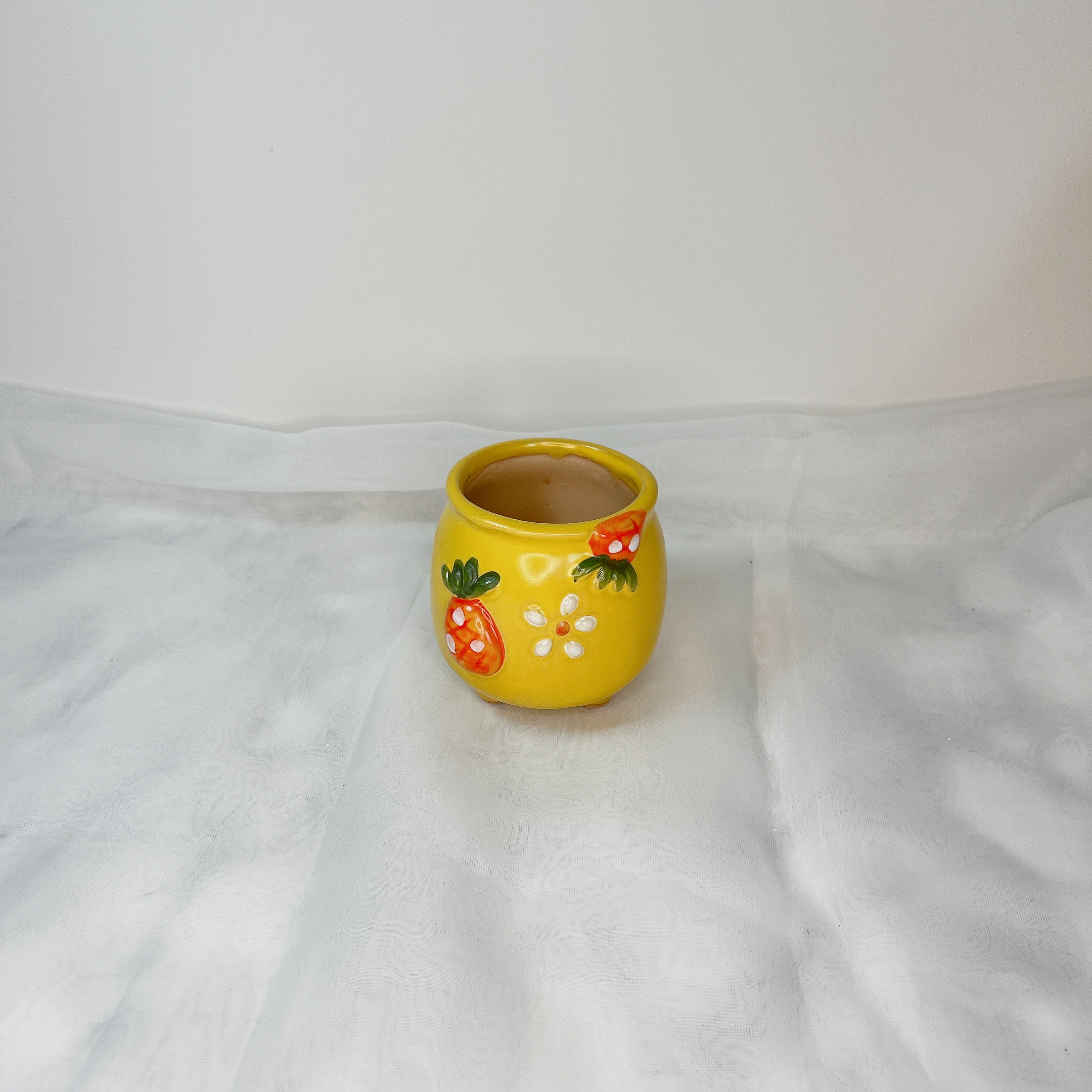 Yellow Plant Pot, Floral Garden Clay Planter Pot, Home Office Decor