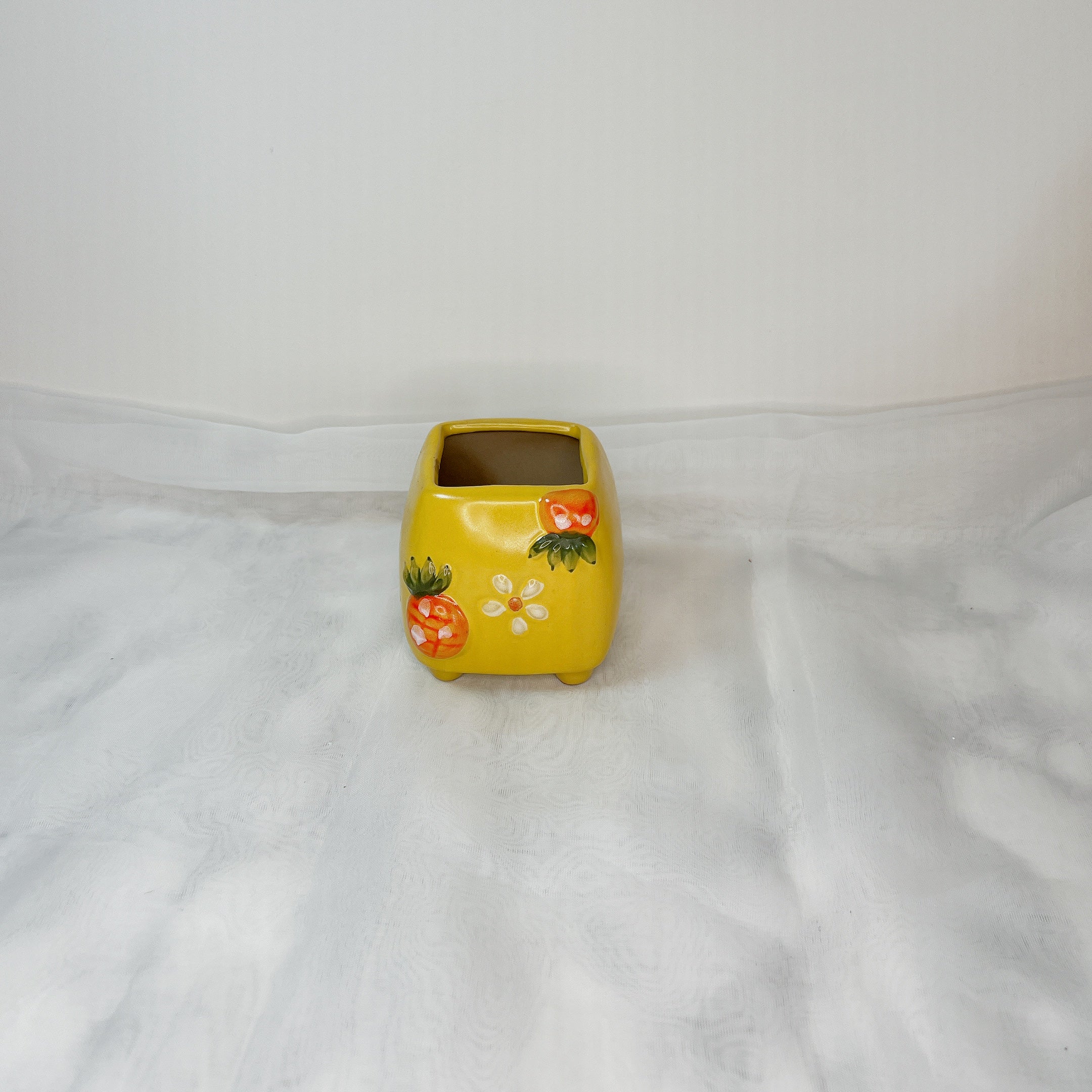 Yellow Plant Pot, Floral Garden Clay Planter Pot, Home Office Decor