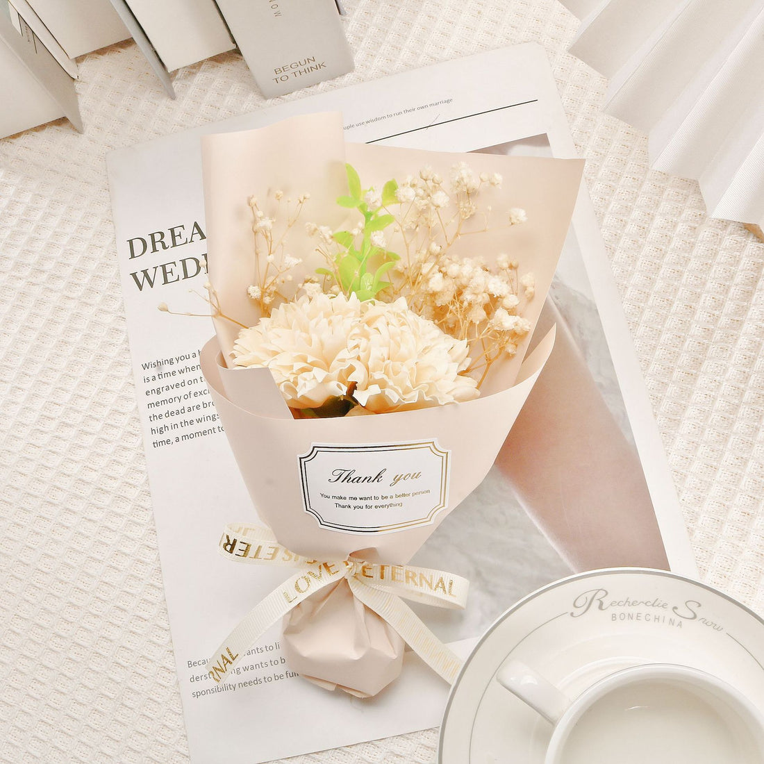 Soap Flowers Bouquet, Pink Flower Bouquet Wedding Gift