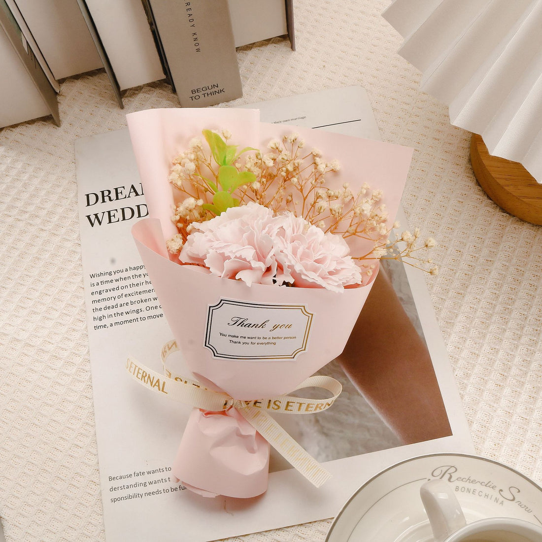 Pink Soap Flowers Bouquet, Handmade Elegant Floral Bouquet