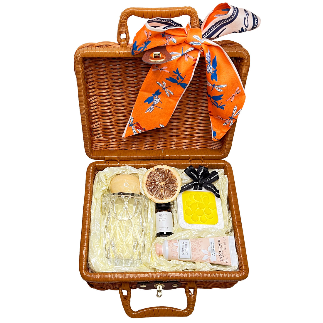 Thoughtful Spa Gift Set in Suitcase: Crystal Reed Diffuser, Hand Cream &amp; Flower Petal Ornament