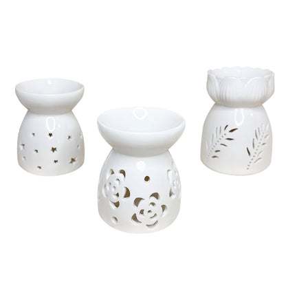 Elegant Ceramic Aromatherapy Oil Burner/ Essential Oil Burner with Decorative Star, Floral, and Leaf Cut-Out Designs