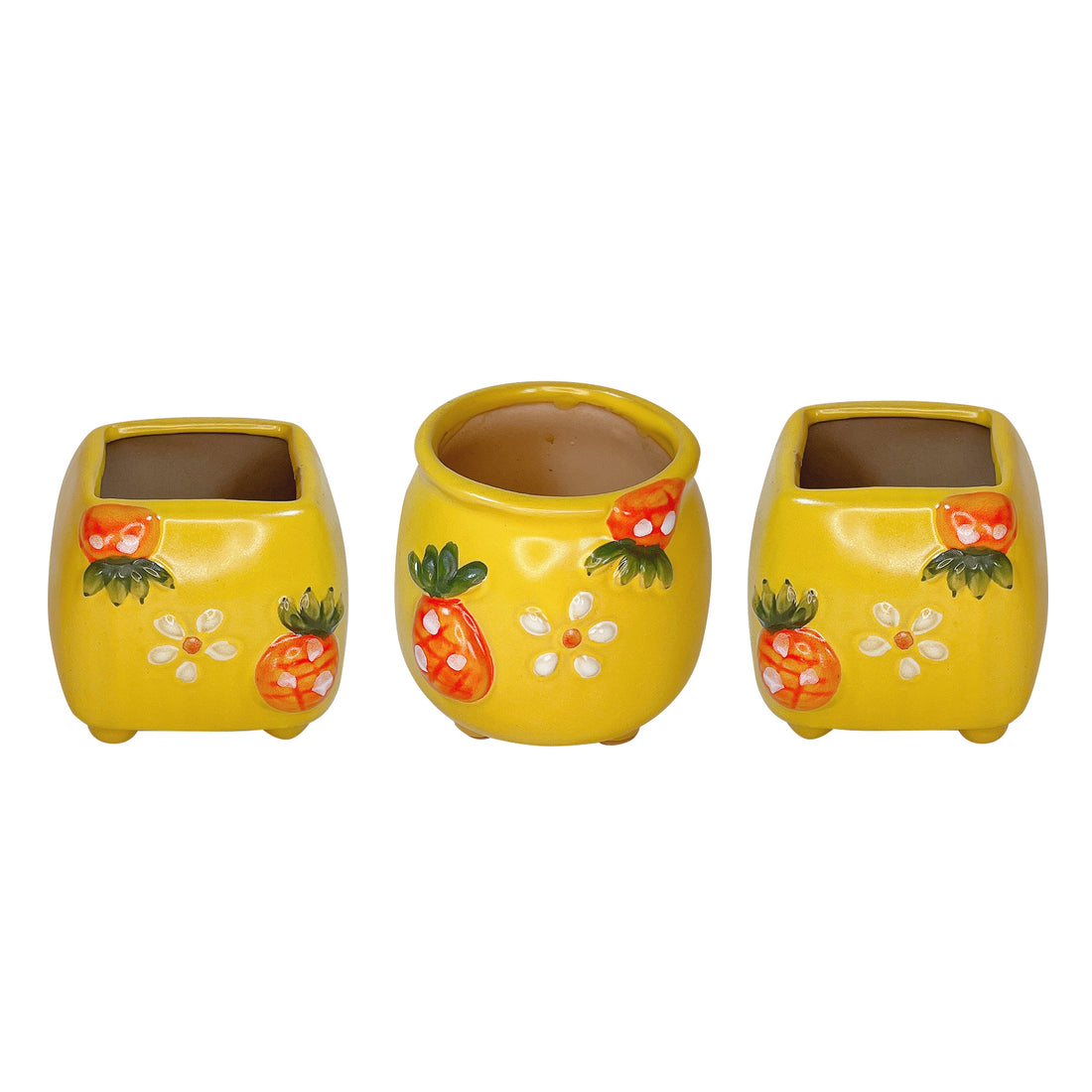 Yellow Plant Pot, Floral Garden Clay Planter Pot, Home Office Decor