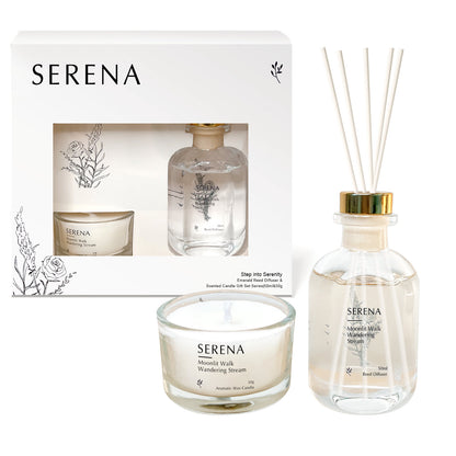 Soy Wax Candles &amp; Reed Diffuser Gift Set, Serena Jar Candle, Crystal Glass Diffuser (50ml Diffuser + 50g Candle)