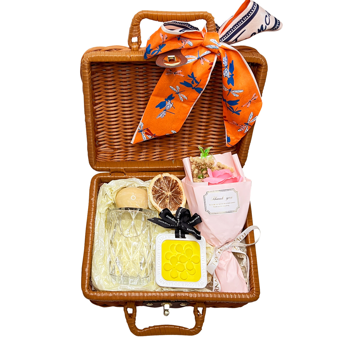 Stylish Suitcase Gift Set with Flower Petal Ornament, Reed Diffuser &amp; Soap Flower Keepsakes