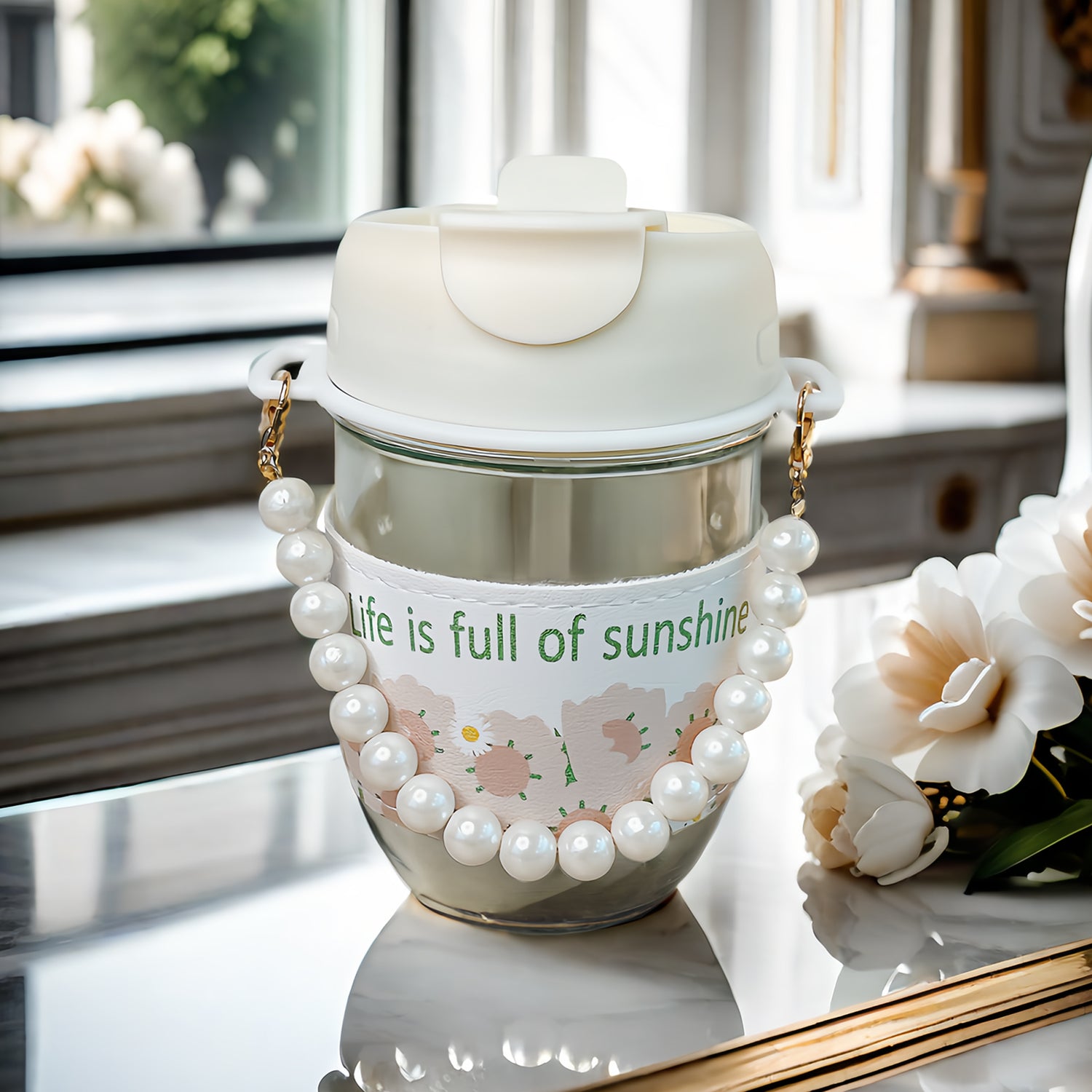 Peal Cup With Lid, Luxury Coffee Cup Birthday Gift