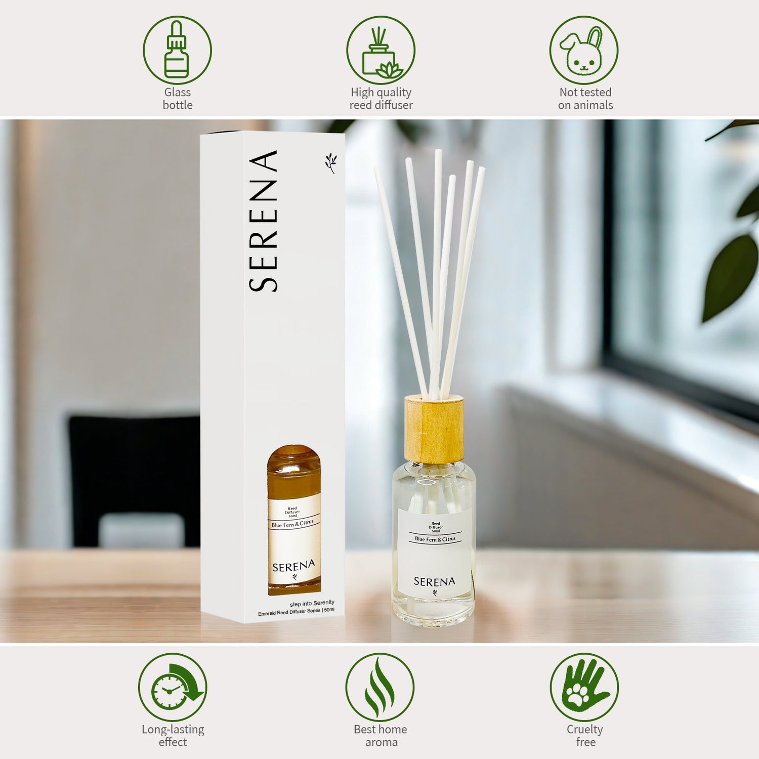 Glass Reed Diffuser for Home Fragrance, Air Freshener (50ml)