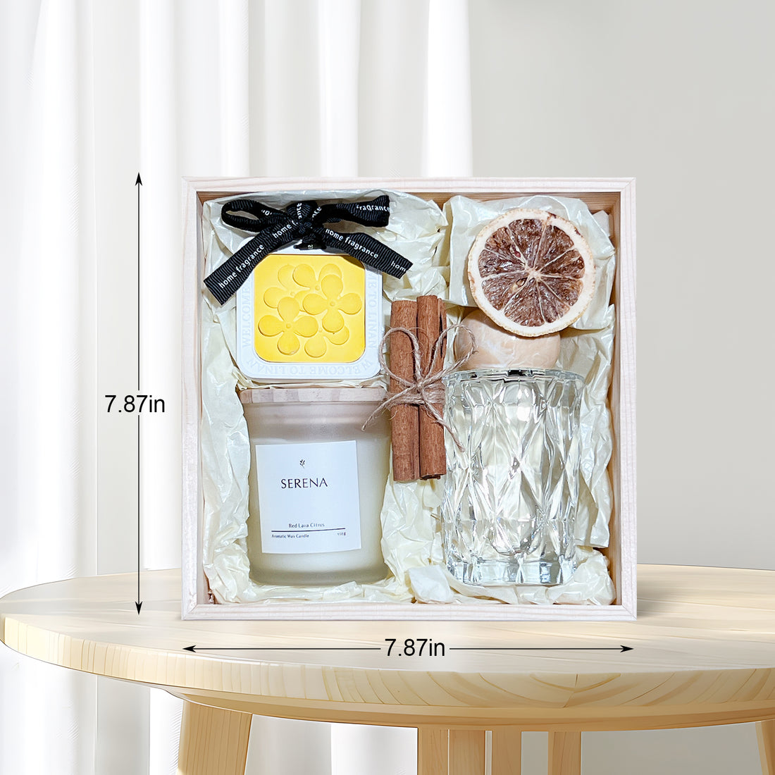 Luxury Wooden Gift Basket with Serena Scented Candle, Reed Diffuser &amp; Hanging Ornament