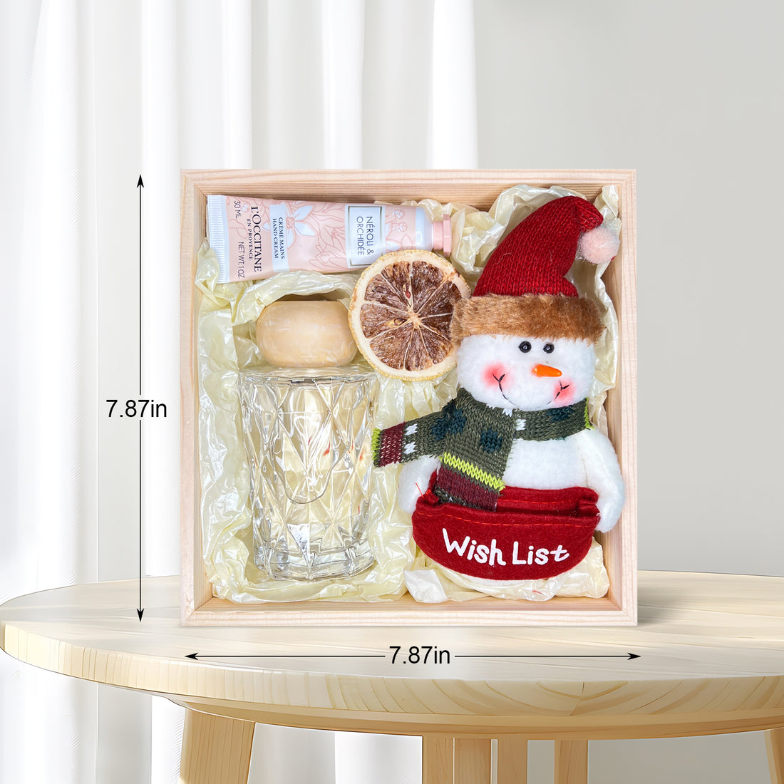 Charming Winter Gift Basket with Crystal Diffuser, Hand Cream &amp; Snowman Plush Toy