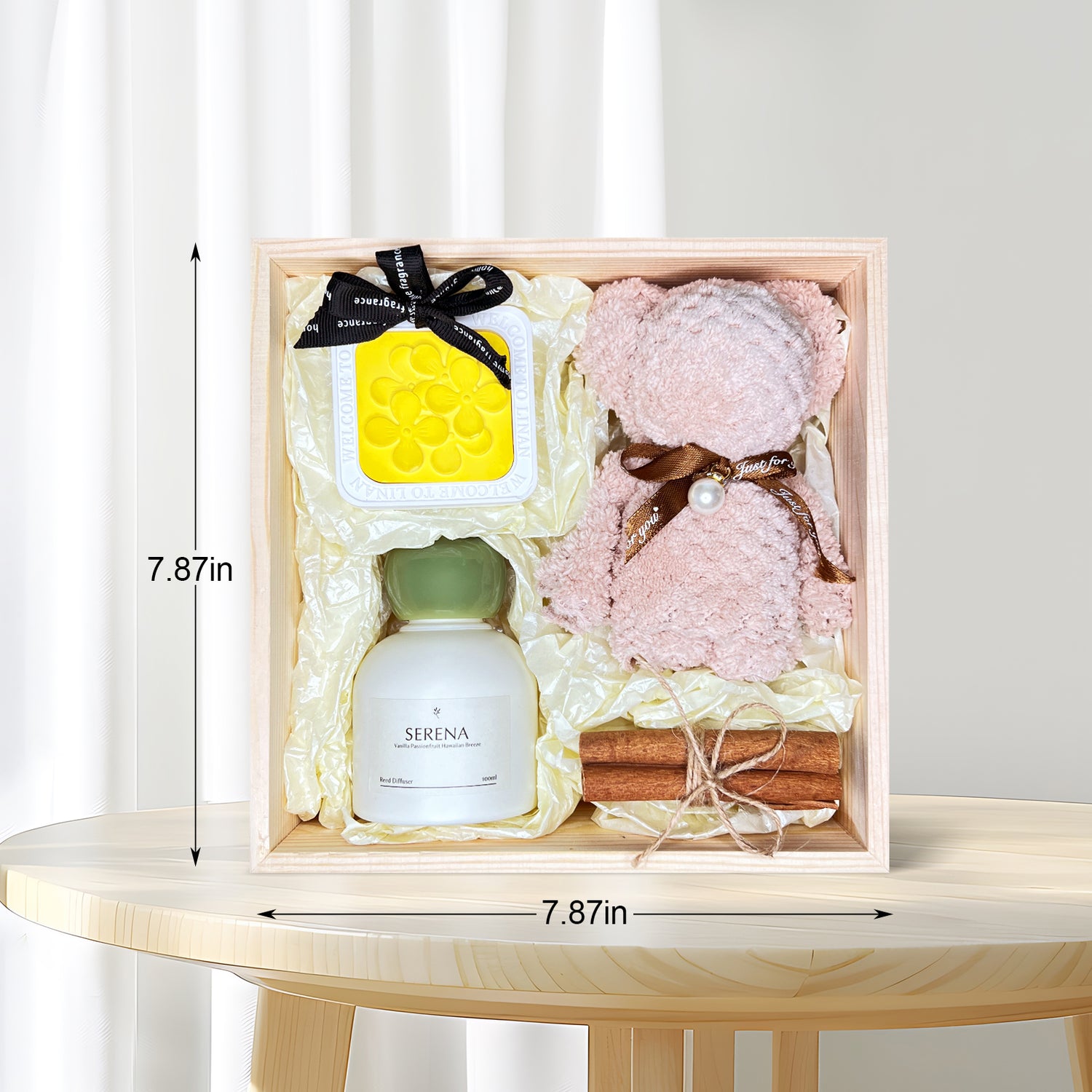 Unique Gift Set: Reed Diffuser, Flower Petal Ornament, Teddy Bear Towel &amp; Dried Flowers