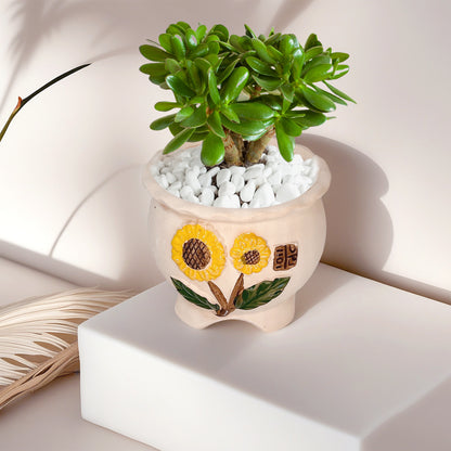 Sunflower Pot Plant, Korean Style Clay Planter Pot, Home Decor