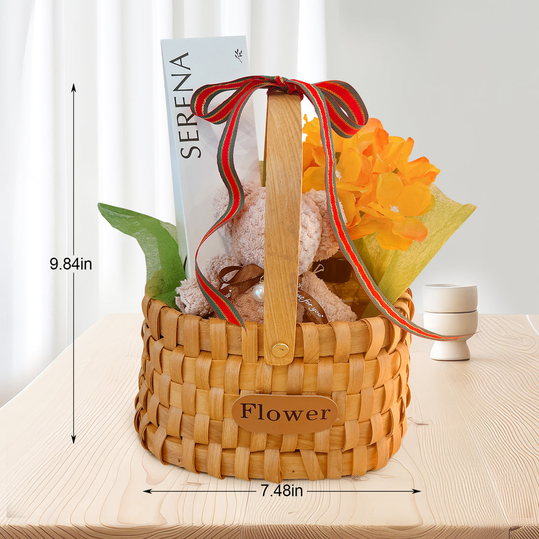 Elegant Gift Basket with Teddy Bear Towel and Serena Flower &amp; Reed Diffusers