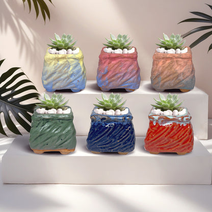 Wavy Mini Planter Pot, Maifan Stone Square Planter Pot, Home Decor