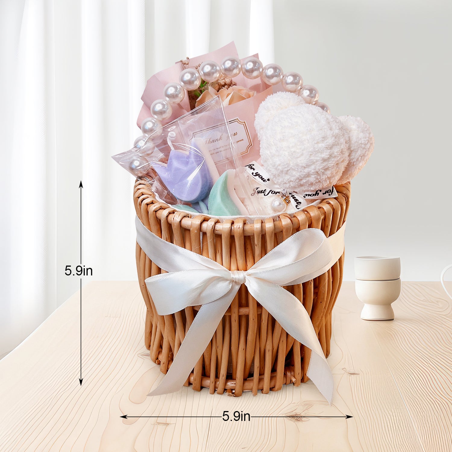 Adorable Gift Basket with Teddy Bear Towel, Handmade Scented Candle &amp; Soap Flower