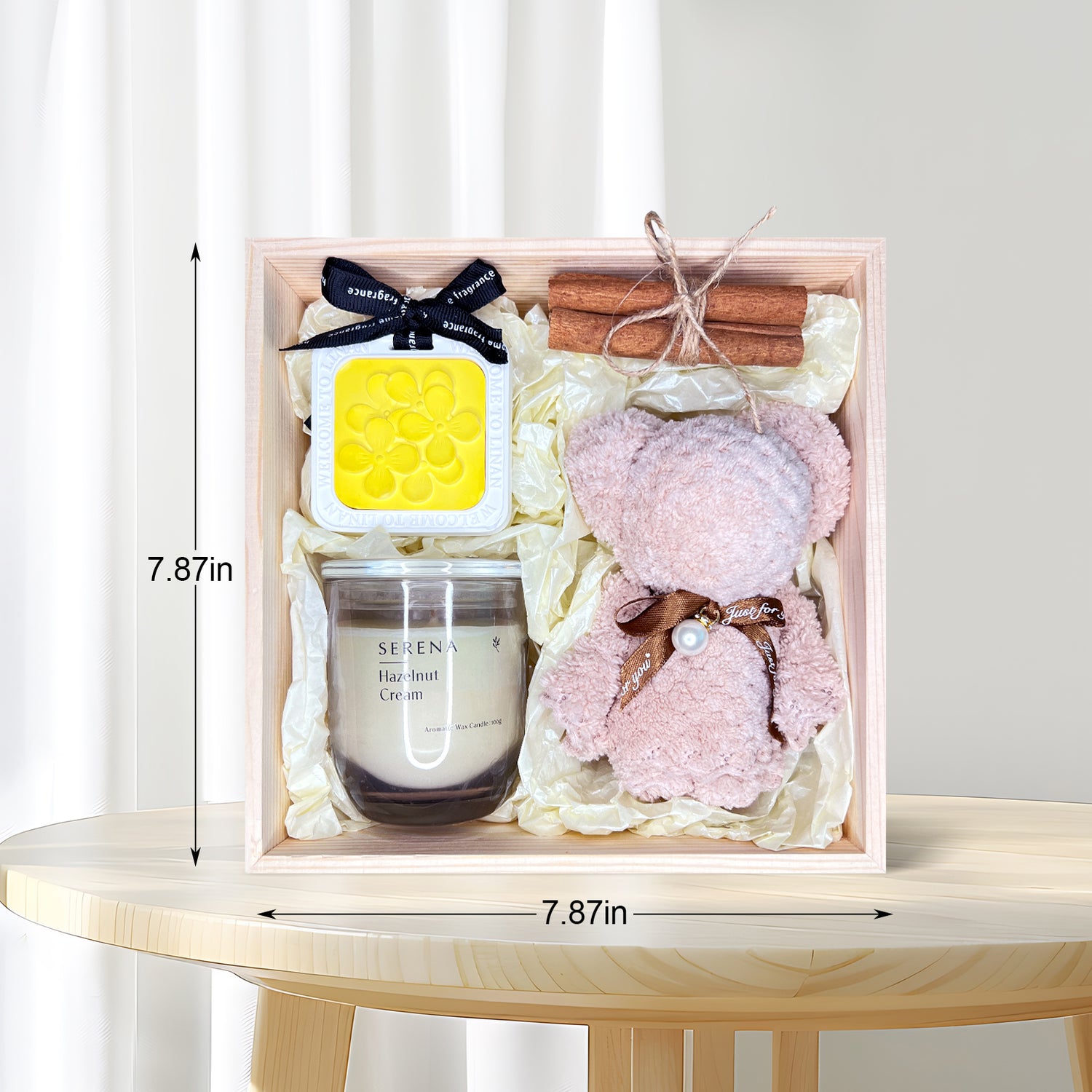 Thoughtful Gift Basket with Jar Candle, Cute Teddy Towel, Ornament &amp; Floral Decorations