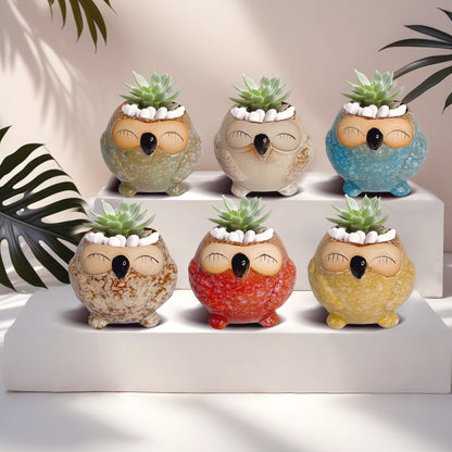 Mini Clay Plant Pots, Owl Clay Planter Pot, Hand Painted Indoor Plant Pot