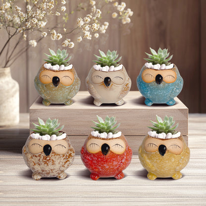 Mini Clay Plant Pots, Owl Clay Planter Pot, Hand Painted Indoor Plant Pot