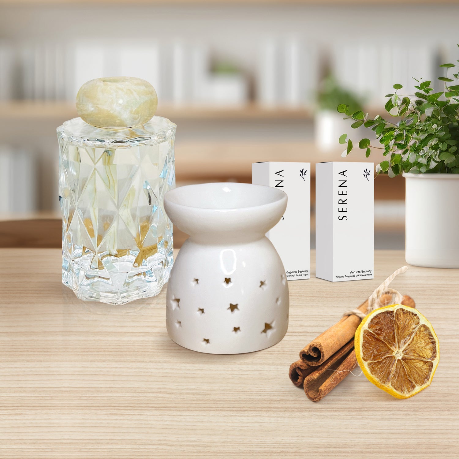 Perfect Home Fragrance Gift Set: Crystal Diffuser, Oil Burner &amp; Fragrance Oil