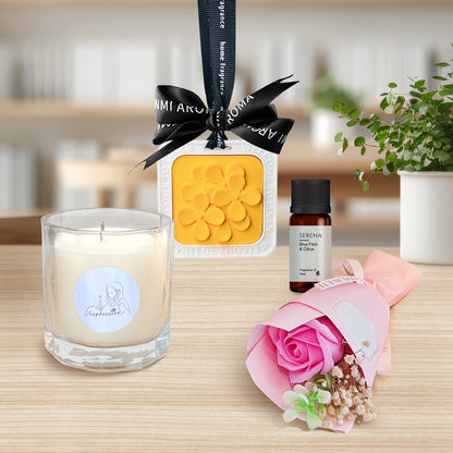Elegant Gift Set with Jar Candle, Soap Flower &amp; Hanging Ornament – Thoughtful Present for Loved Ones
