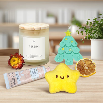 Cozy Christmas Gift Basket: Jar Candle, Plush Toy &amp; Hand Cream