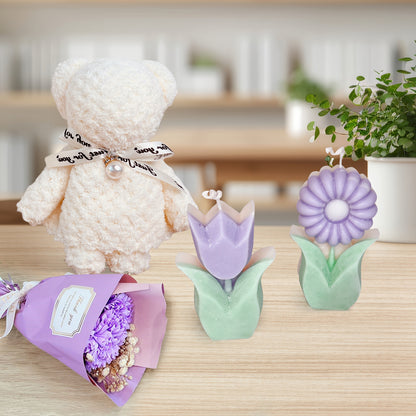 Adorable Gift Basket with Teddy Bear Towel, Handmade Scented Candle &amp; Soap Flower