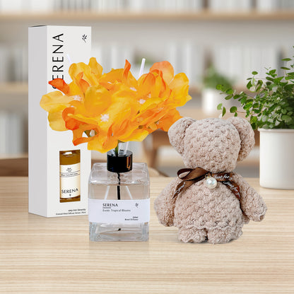 Elegant Gift Basket with Teddy Bear Towel and Serena Flower &amp; Reed Diffusers